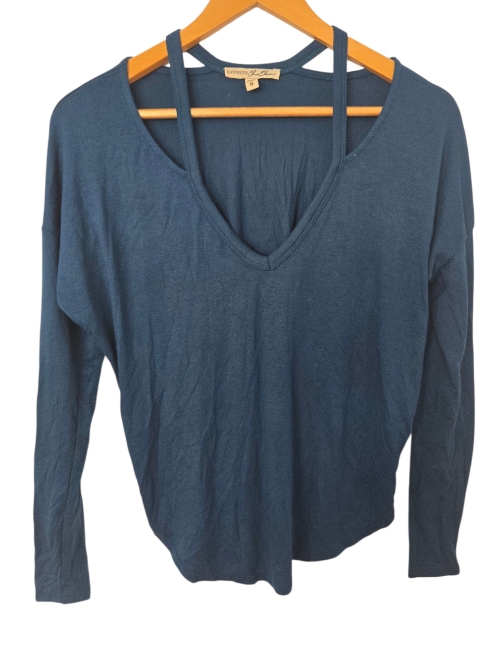 Y2K Express One Eleven Double Strap V Neck Top Soft Stretch Long Sleeve XS